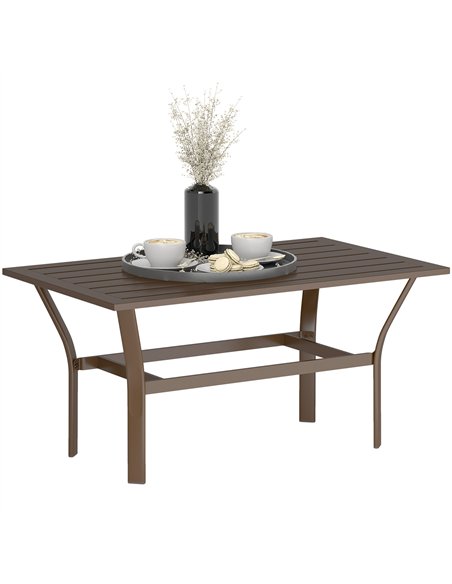 Outsunny Metal Garden Coffee Table, Rectangular Outdoor Side Table with Slatted Tabletop, Foot Pads for Outside, Garden, Balcony - pic 155670 | FastDaddyshop