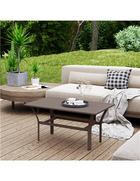 Outsunny Metal Garden Coffee Table, Rectangular Outdoor Side Table with Slatted Tabletop, Foot Pads for Outside, Garden, Balcony - pic 155671 | FastDaddyshop