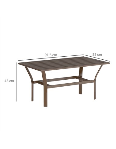 Outsunny Metal Garden Coffee Table, Rectangular Outdoor Side Table with Slatted Tabletop, Foot Pads for Outside, Garden, Balcony