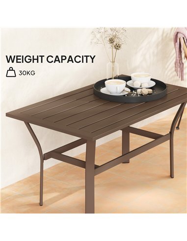 Outsunny Metal Garden Coffee Table, Rectangular Outdoor Side Table with Slatted Tabletop, Foot Pads for Outside, Garden, Balcony
