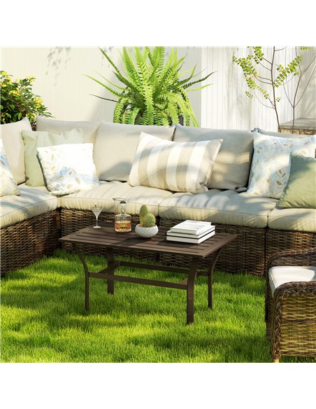 Outsunny Metal Garden Coffee Table, Rectangular Outdoor Side Table with Slatted Tabletop, Foot Pads for Outside, Garden, Balcony - pic 155676 | FastDaddyshop