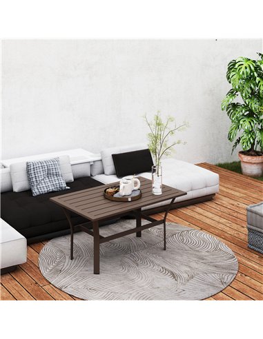 Outsunny Metal Garden Coffee Table, Rectangular Outdoor Side Table with Slatted Tabletop, Foot Pads for Outside, Garden, Balcony