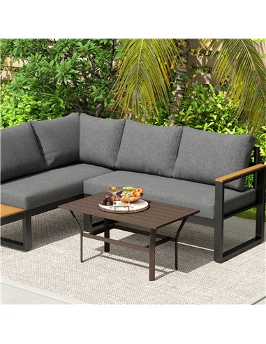 Outsunny Metal Garden Coffee Table, Rectangular Outdoor Side Table with Slatted Tabletop, Foot Pads for Outside, Garden, Balcony