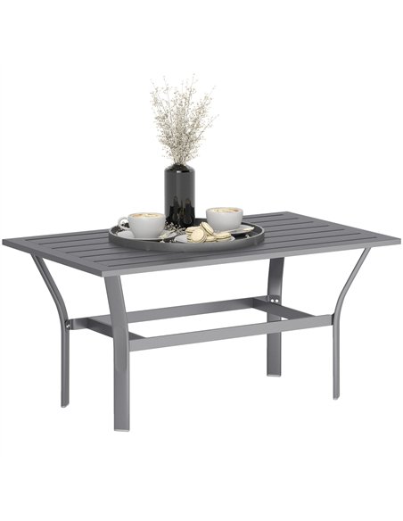 Outsunny Metal Garden Coffee Table, Rectangular Outdoor Side Table with Slatted Tabletop, Foot Pads for Outside, Garden, Balcony - pic 155679 | FastDaddyshop
