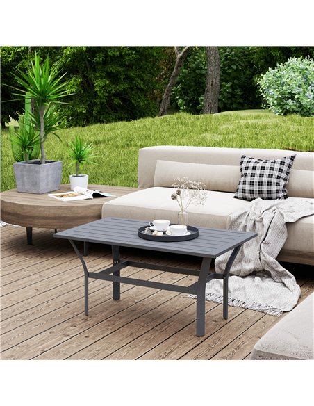 Outsunny Metal Garden Coffee Table, Rectangular Outdoor Side Table with Slatted Tabletop, Foot Pads for Outside, Garden, Balcony - pic 155680 | FastDaddyshop
