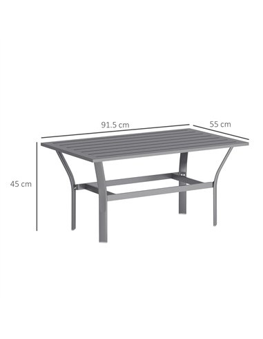 Outsunny Metal Garden Coffee Table, Rectangular Outdoor Side Table with Slatted Tabletop, Foot Pads for Outside, Garden, Balcony