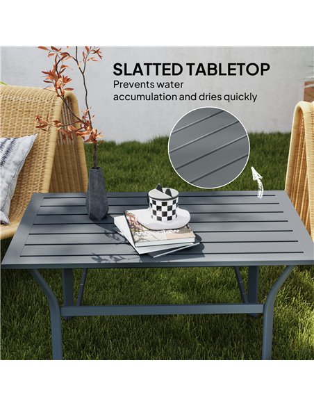 Outsunny Metal Garden Coffee Table, Rectangular Outdoor Side Table with Slatted Tabletop, Foot Pads for Outside, Garden, Balcony - pic 155682 | FastDaddyshop