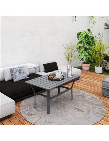 Outsunny Metal Garden Coffee Table, Rectangular Outdoor Side Table with Slatted Tabletop, Foot Pads for Outside, Garden, Balcony