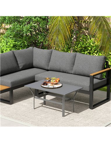 Outsunny Metal Garden Coffee Table, Rectangular Outdoor Side Table with Slatted Tabletop, Foot Pads for Outside, Garden, Balcony