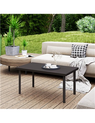 Outsunny Metal Garden Coffee Table, Rectangular Outdoor Side Table with Woodgrain Tabletop, Foot Pads for Outside, Garden, Balco