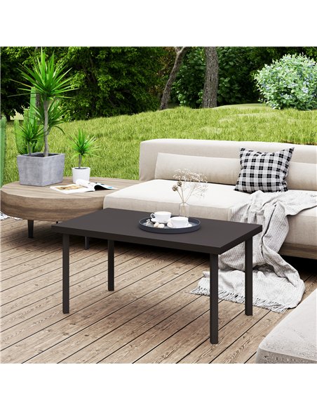 Outsunny Metal Garden Coffee Table, Rectangular Outdoor Side Table with Woodgrain Tabletop, Foot Pads for Outside, Garden, Balco - pic 155689 | FastDaddyshop
