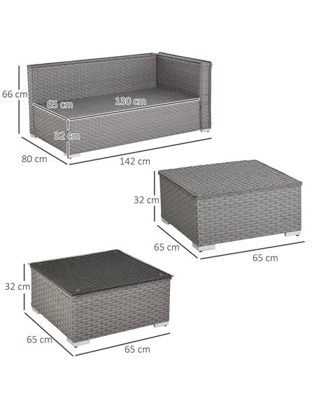 Outsunny 6-Seater PE Rattan Garden Corner Sofa Set Outdoor Wicker Conservatory Furniture Patio Tea Table Footstool, Grey - pic 15569 | FastDaddyshop