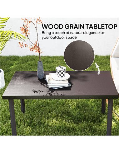 Outsunny Metal Garden Coffee Table, Rectangular Outdoor Side Table with Woodgrain Tabletop, Foot Pads for Outside, Garden, Balco