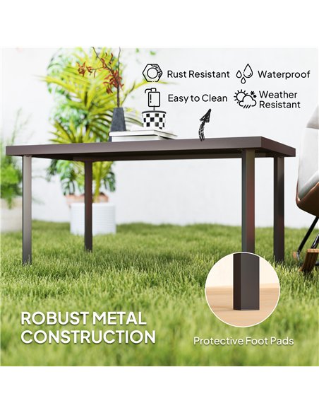 Outsunny Metal Garden Coffee Table, Rectangular Outdoor Side Table with Woodgrain Tabletop, Foot Pads for Outside, Garden, Balco - pic 155692 | FastDaddyshop