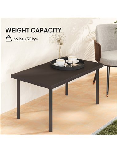 Outsunny Metal Garden Coffee Table, Rectangular Outdoor Side Table with Woodgrain Tabletop, Foot Pads for Outside, Garden, Balco