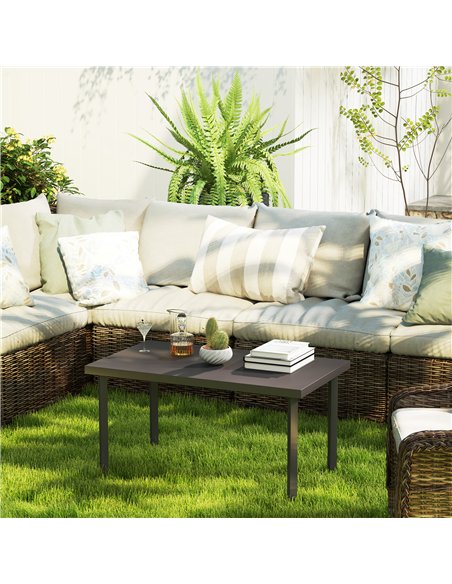 Outsunny Metal Garden Coffee Table, Rectangular Outdoor Side Table with Woodgrain Tabletop, Foot Pads for Outside, Garden, Balco - pic 155694 | FastDaddyshop