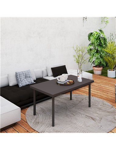 Outsunny Metal Garden Coffee Table, Rectangular Outdoor Side Table with Woodgrain Tabletop, Foot Pads for Outside, Garden, Balco