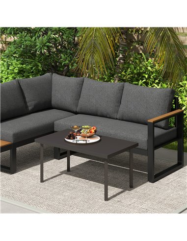 Outsunny Metal Garden Coffee Table, Rectangular Outdoor Side Table with Woodgrain Tabletop, Foot Pads for Outside, Garden, Balco
