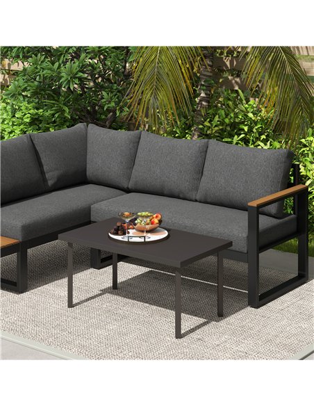 Outsunny Metal Garden Coffee Table, Rectangular Outdoor Side Table with Woodgrain Tabletop, Foot Pads for Outside, Garden, Balco - pic 155696 | FastDaddyshop