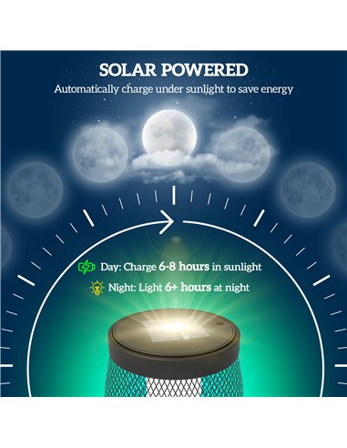 Outsunny Garden Solar Lamp, 71.5 cm Tall Metal Floor Lamp, Auto On/Off LED Solar Garden Light with Metal Wire Shade, IP44 for Ou