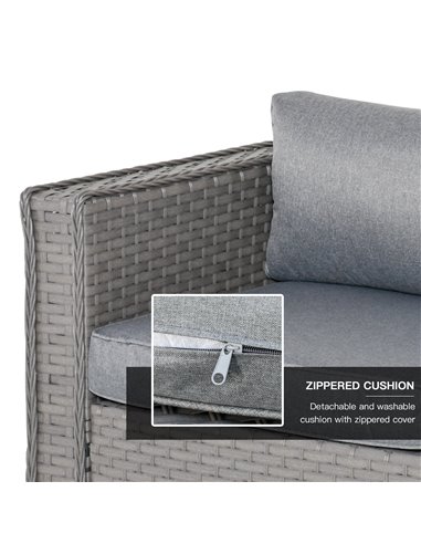 Outsunny 6-Seater PE Rattan Garden Corner Sofa Set Outdoor Wicker Conservatory Furniture Patio Tea Table Footstool, Grey