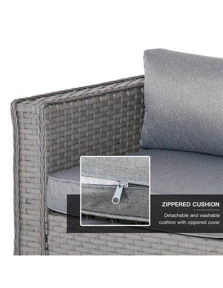 Outsunny 6-Seater PE Rattan Garden Corner Sofa Set Outdoor Wicker Conservatory Furniture Patio Tea Table Footstool, Grey - pic 15571 | FastDaddyshop