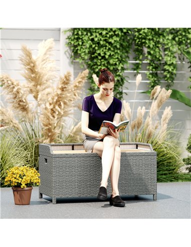 Outsunny 130 L Rattan Garden Storage Box, with Seat - Grey