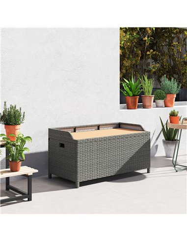 Outsunny 130 L Rattan Garden Storage Box, with Seat - Grey
