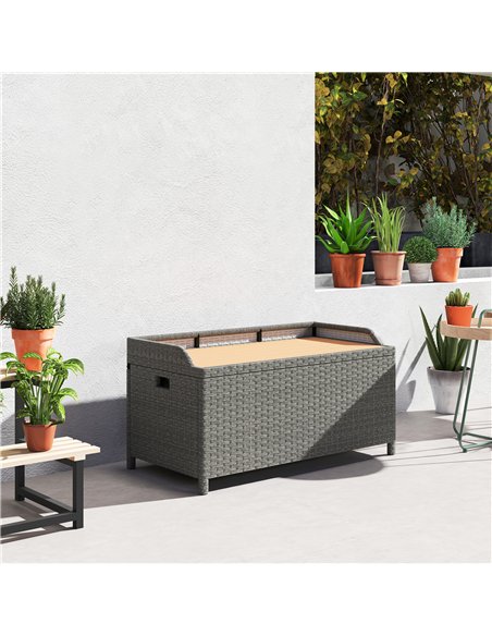 Outsunny 130 L Rattan Garden Storage Box, with Seat - Grey - pic 155732 | FastDaddyshop