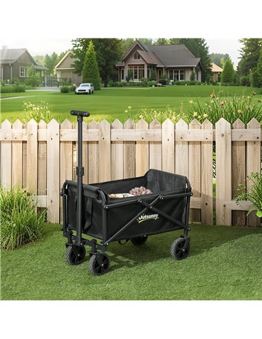 Outsunny 41L Festival Trolley on Wheels, Small Garden Folding Trolley Cart, 60kg Heavy Duty Collapsible Folding Wagon with Adjus