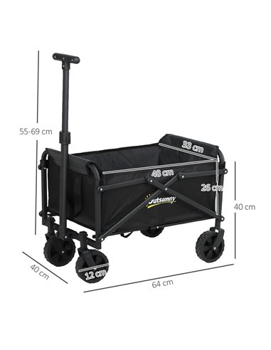 Outsunny 41L Festival Trolley on Wheels, Small Garden Folding Trolley Cart, 60kg Heavy Duty Collapsible Folding Wagon with Adjus