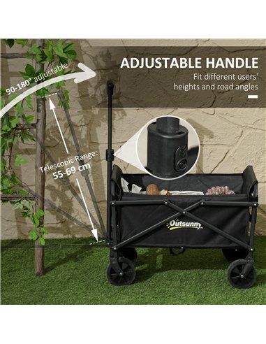 Outsunny 41L Festival Trolley on Wheels, Small Garden Folding Trolley Cart, 60kg Heavy Duty Collapsible Folding Wagon with Adjus