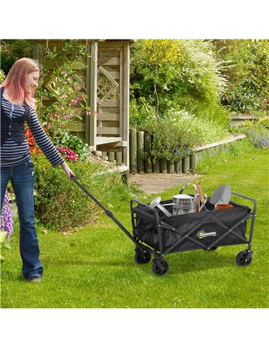 Outsunny 62L Festival Trolley on Wheels, Garden Folding Trolley Cart, 120kg Heavy Duty Collapsible Folding Wagon with Adjustable