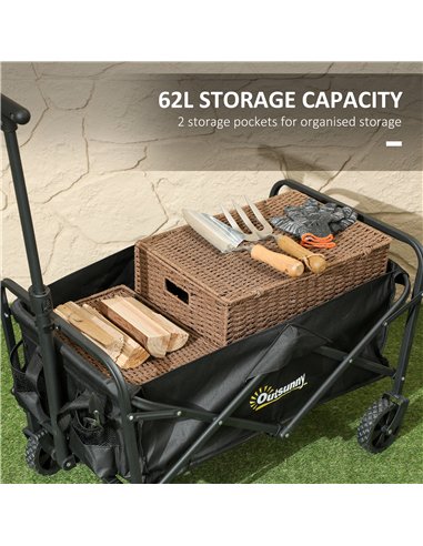 Outsunny 62L Festival Trolley on Wheels, Garden Folding Trolley Cart, 120kg Heavy Duty Collapsible Folding Wagon with Adjustable