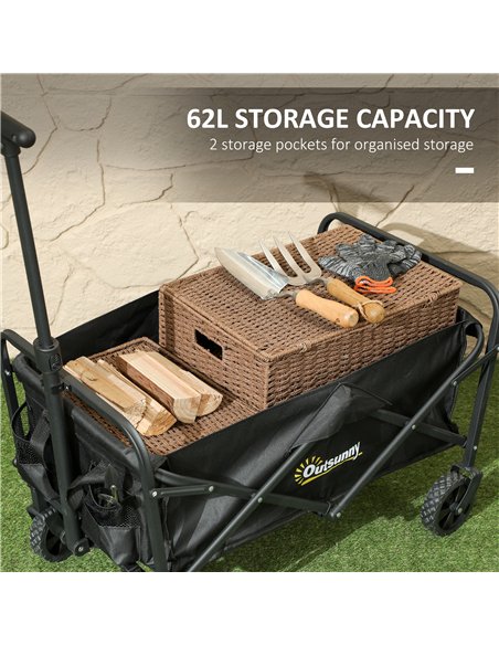 Outsunny 62L Festival Trolley on Wheels, Garden Folding Trolley Cart, 120kg Heavy Duty Collapsible Folding Wagon with Adjustable - pic 155745 | FastDaddyshop