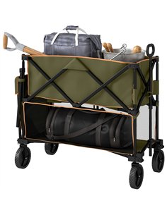 Outsunny Double Decker Folding Trolley on Wheels, 200KG & 350L Capacity Collapsible Wagon Festival Trolley Cart with 134cm Exten