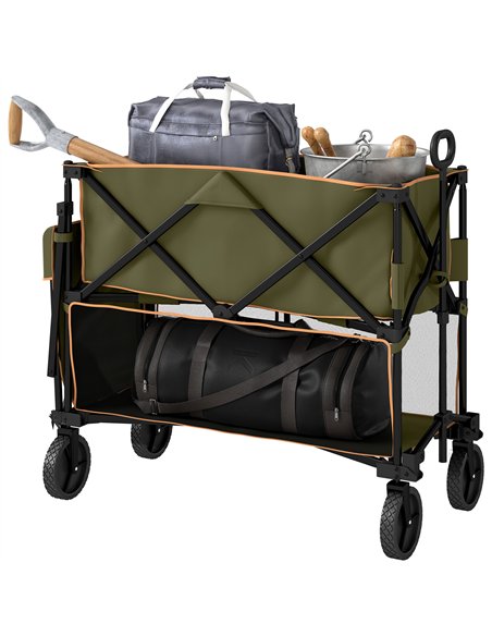 Outsunny Double Decker Folding Trolley on Wheels, 200KG & 350L Capacity Collapsible Wagon Festival Trolley Cart with 134cm Exten - pic 155751 | FastDaddyshop