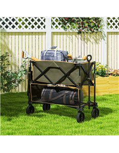 Outsunny Double Decker Folding Trolley on Wheels, 200KG & 350L Capacity Collapsible Wagon Festival Trolley Cart with 134cm Exten 2