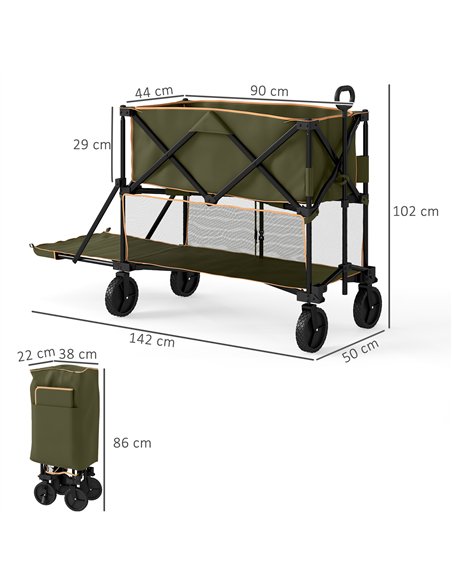 Outsunny Double Decker Folding Trolley on Wheels, 200KG & 350L Capacity Collapsible Wagon Festival Trolley Cart with 134cm Exten - pic 155753 | FastDaddyshop