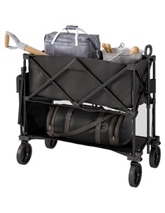 Outsunny Double Decker Folding Trolley on Wheels, 200KG & 350L Capacity Collapsible Wagon Festival Trolley Cart with 134cm Exten
