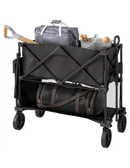 Outsunny Double Decker Folding Trolley on Wheels, 200KG & 350L Capacity Collapsible Wagon Festival Trolley Cart with 134cm Exten - pic 155760 | FastDaddyshop