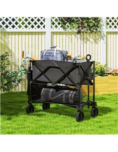 Outsunny Double Decker Folding Trolley on Wheels, 200KG & 350L Capacity Collapsible Wagon Festival Trolley Cart with 134cm Exten 2