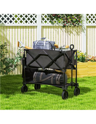 Outsunny Double Decker Folding Trolley on Wheels, 200KG & 350L Capacity Collapsible Wagon Festival Trolley Cart with 134cm Exten