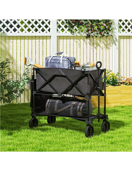 Outsunny Double Decker Folding Trolley on Wheels, 200KG & 350L Capacity Collapsible Wagon Festival Trolley Cart with 134cm Exten - pic 155761 | FastDaddyshop