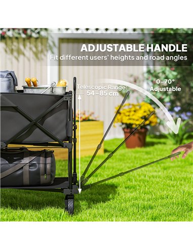 Outsunny Double Decker Folding Trolley on Wheels, 200KG & 350L Capacity Collapsible Wagon Festival Trolley Cart with 134cm Exten
