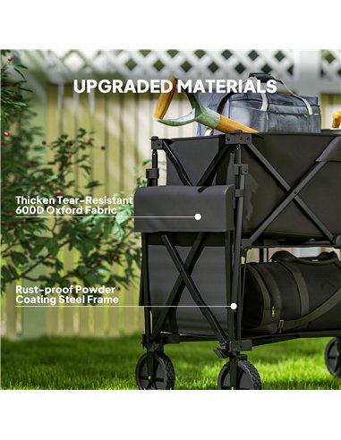 Outsunny Double Decker Folding Trolley on Wheels, 200KG & 350L Capacity Collapsible Wagon Festival Trolley Cart with 134cm Exten