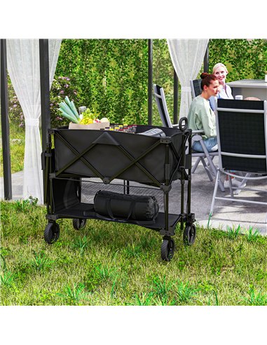 Outsunny Double Decker Folding Trolley on Wheels, 200KG & 350L Capacity Collapsible Wagon Festival Trolley Cart with 134cm Exten