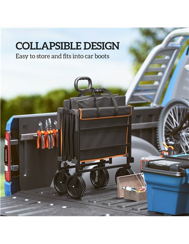 Outsunny 160L Festival Trolley on Wheels, Folding Camping Trolley Cart w/ Tailgate, 100kg Heavy Duty Garden Collapsible Folding 