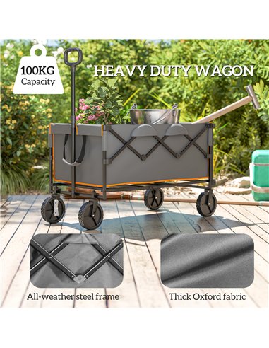 Outsunny 160L Festival Trolley on Wheels, Folding Camping Trolley Cart w/ Tailgate, 100kg Heavy Duty Garden Collapsible Folding 