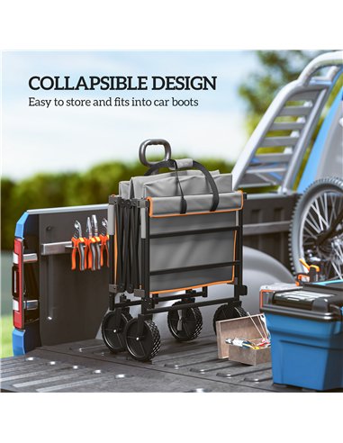 Outsunny 160L Festival Trolley on Wheels, Folding Camping Trolley Cart w/ Tailgate, 100kg Heavy Duty Garden Collapsible Folding 